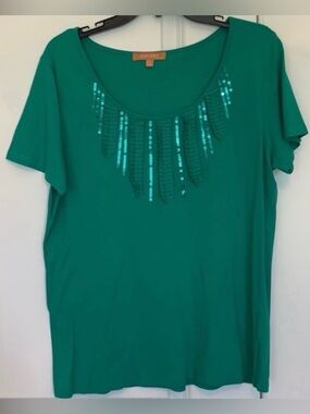 Ellen Tracy XL Emerald Green Sequined Blouse(NWOT)